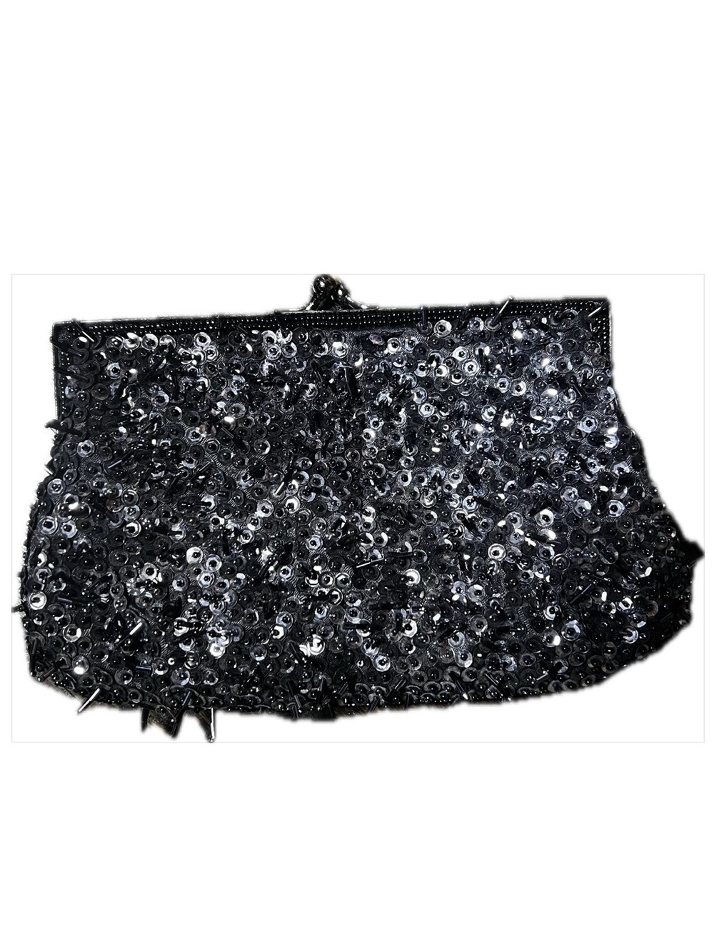 Lancôme Vintage Black Sequin and Beaded Evening Bag/Clutch with Crossbody Strap